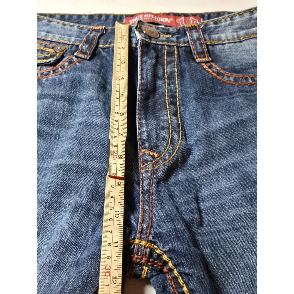 True Religion Mens Denim Jeans 34x25 Medium‎ Wash Orange Stitching
